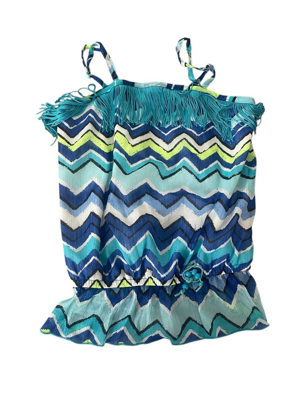 Justice Girls Tank Shirt Chevron Print Elastic Waist Fringe Chest Size 12